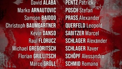 奥地利大名单：阿拉巴领衔，萨比策、莱默尔、阿瑙、丹索入选